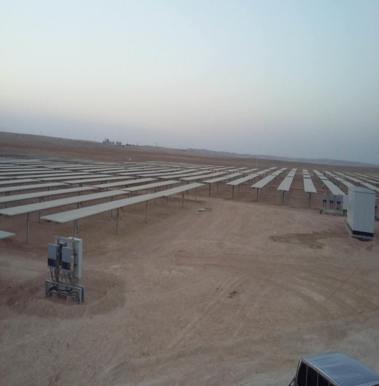 Wide view of the solar plant at dusk